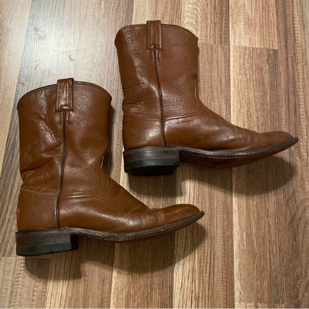 Bona Allen Boots Vintage Round Toe Cowboy Brown Leather Women Size 8